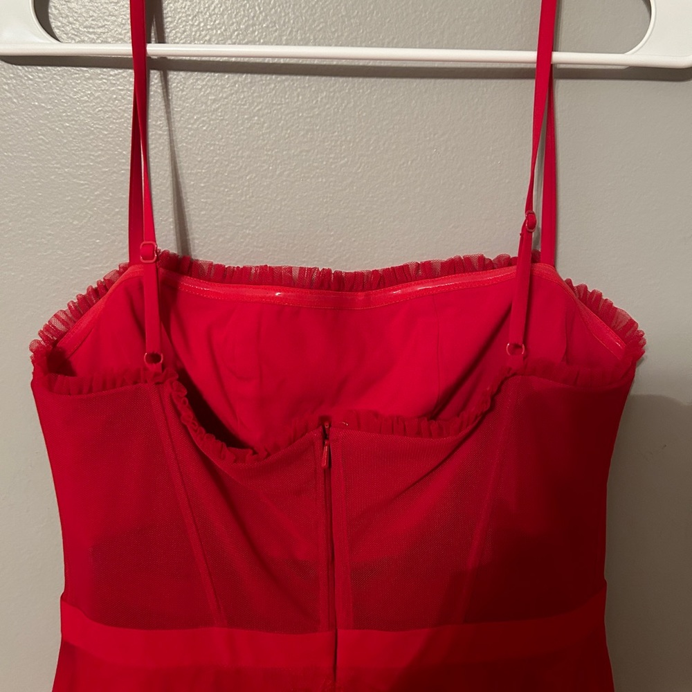Betsy & Adam Red Tiered Tulle Prom Dress - Picture 4 of 10